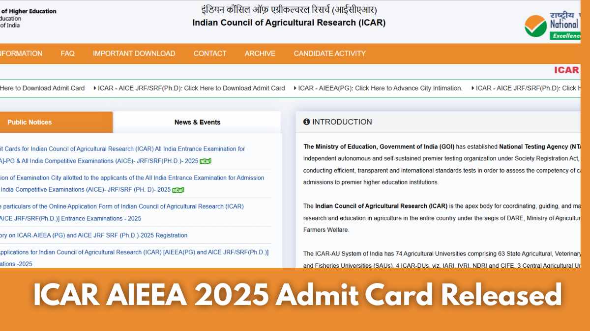 ICAR AIEEA 2025 Admit Card Out